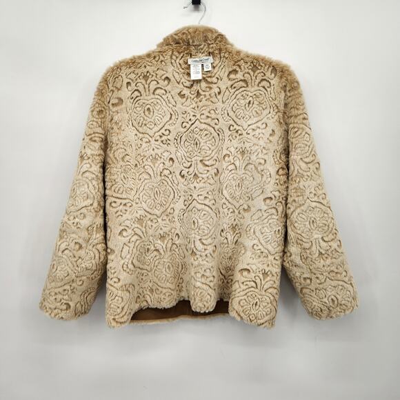 Coldwater Creek Petite Reversible Faux Suede Faux Fur Zip up Jacket Women's PM - Picture 1 of 12